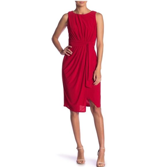 Superfoxx Red California Dreams Red Midi Faux Wrap Dress Sz L - Picture 1 of 13